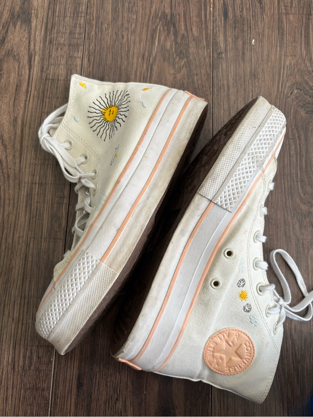 Converse Kids High-Top Sneakers in Cream with Peach and Yellow Accents